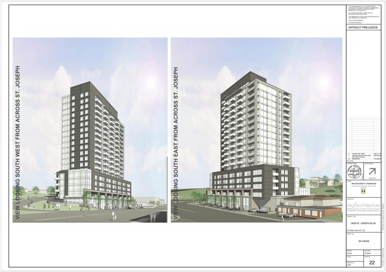Rendering of building from page 23 of the file '2024-03-19 - Urban Design Review Panel Slide Deck - D02-02-23-0057'