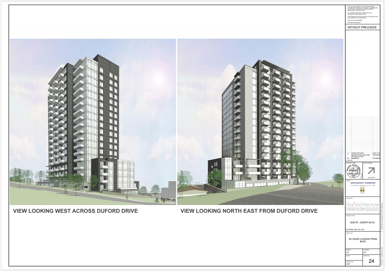 Rendering of building from page 25 of the file '2024-03-19 - Urban Design Review Panel Slide Deck - D02-02-23-0057'