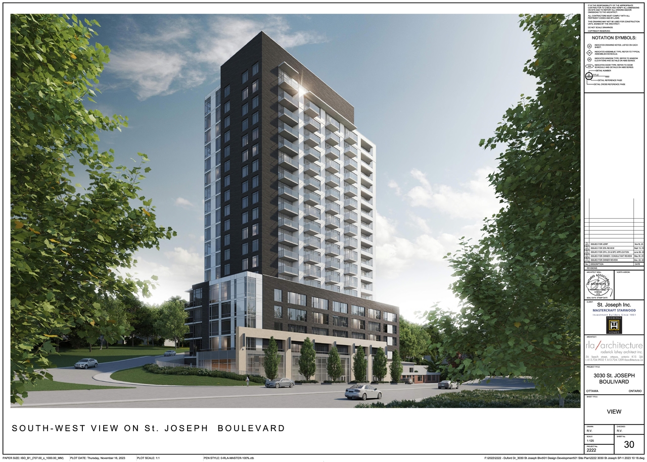Rendering of building from page 31 of the file '2024-03-19 - Urban Design Review Panel Slide Deck - D02-02-23-0057'