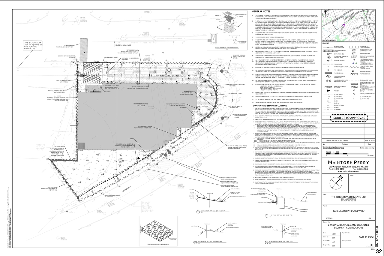 Construction site plan for project from page 33 of the file '2024-03-19 - Urban Design Review Panel Slide Deck - D02-02-23-0057'