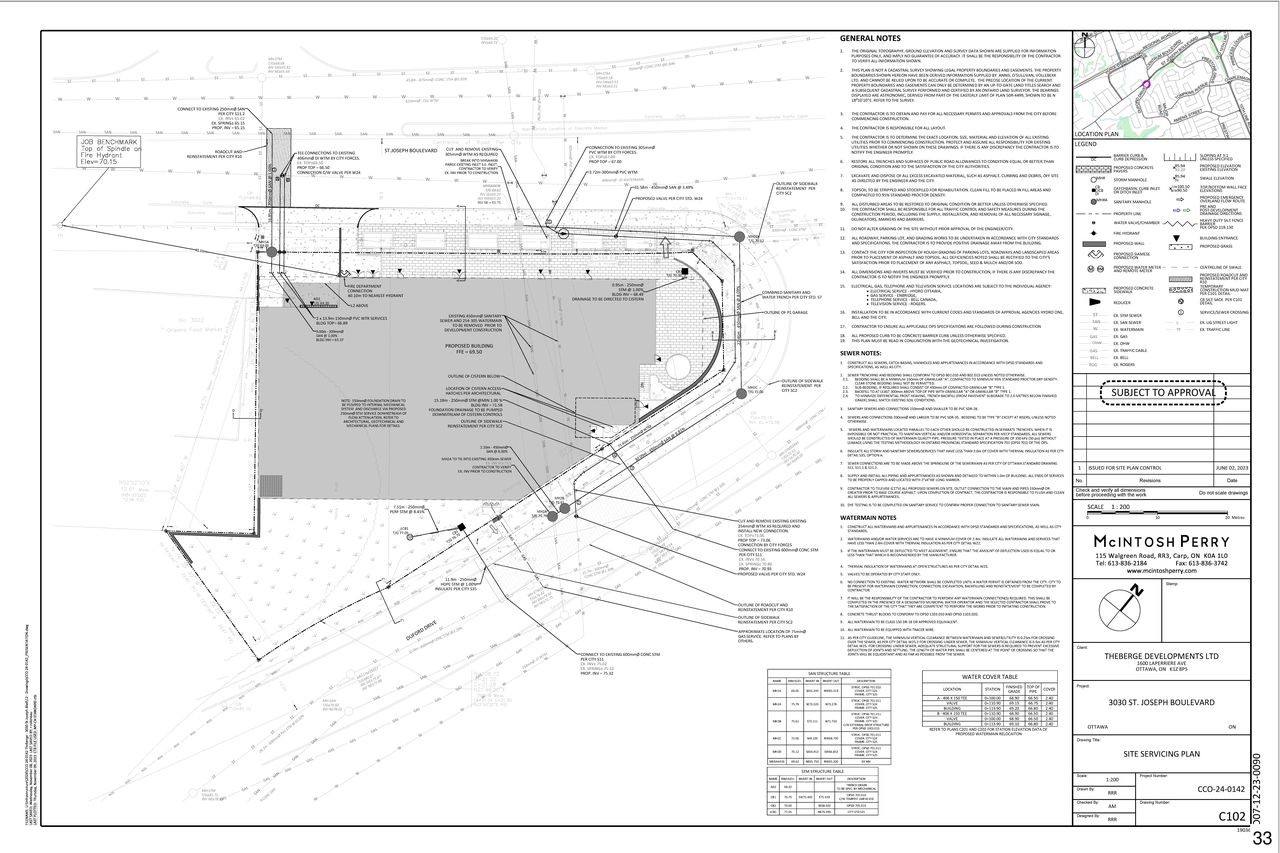 Construction site plan for project from page 34 of the file '2024-03-19 - Urban Design Review Panel Slide Deck - D02-02-23-0057'