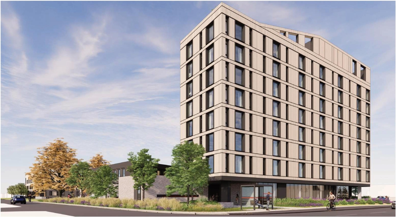 Rendering of building from page 2 of the file '2024-04-08 - Design Brief - D02-02-23-0062'