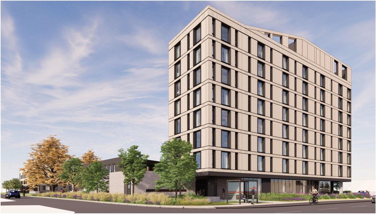 Rendering of building from page 29 of the file '2024-04-08 - Design Brief - D02-02-23-0062'