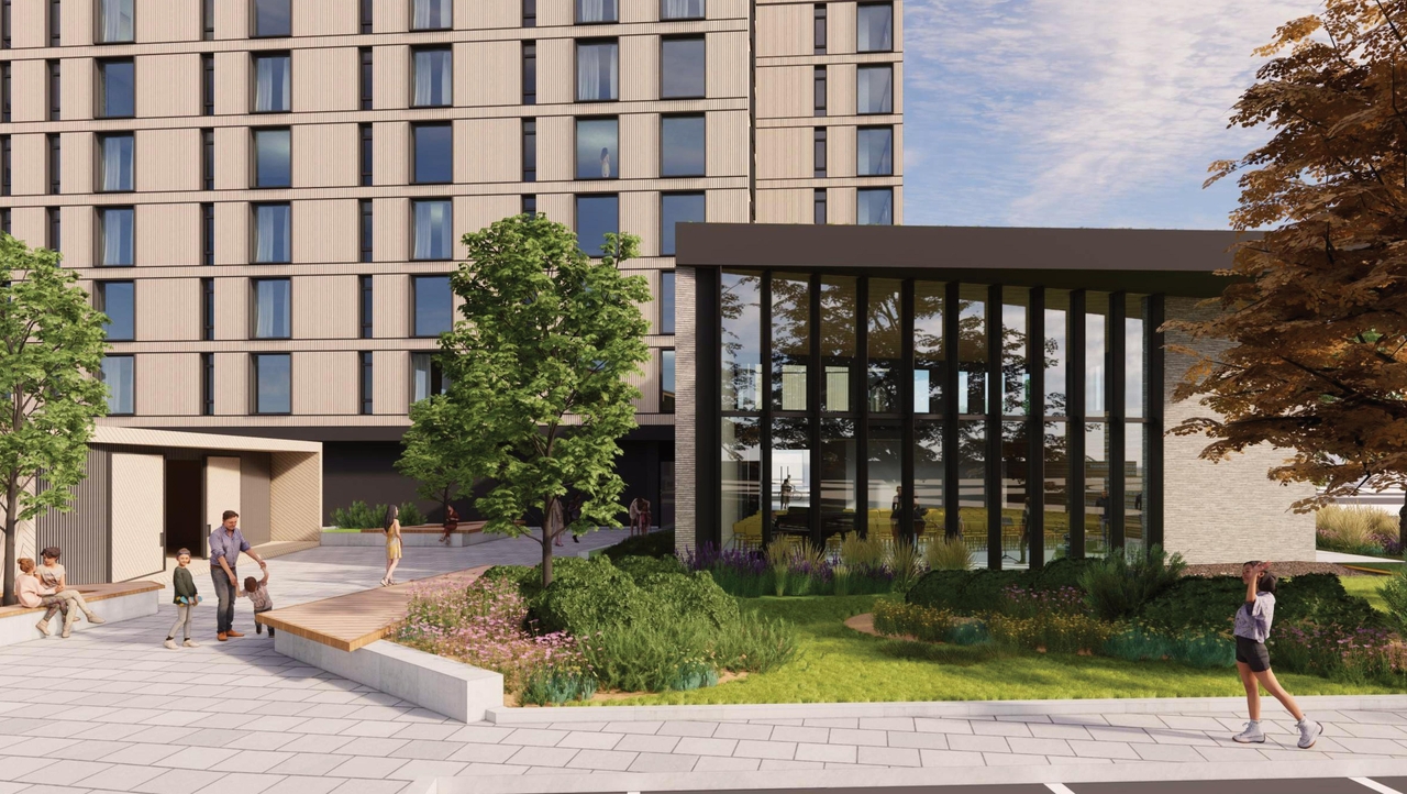 Rendering of building from page 31 of the file '2024-04-08 - Design Brief - D02-02-23-0062'