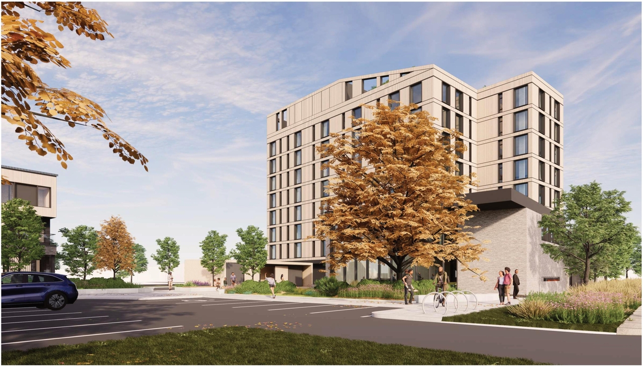 Rendering of building from page 32 of the file '2024-04-08 - Design Brief - D02-02-23-0062'