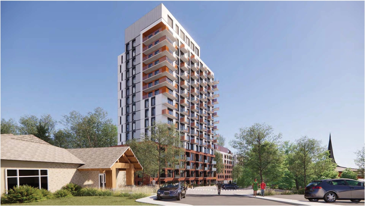 Rendering of building from page 6 of the file '2024-06-21 - Design Brief - D02-02-23-0076'
