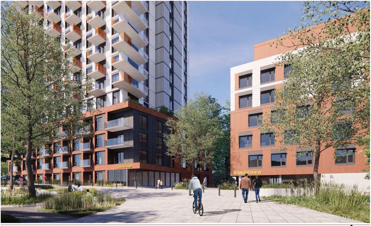 Rendering of building from page 8 of the file '2024-06-21 - Design Brief - D02-02-23-0076'