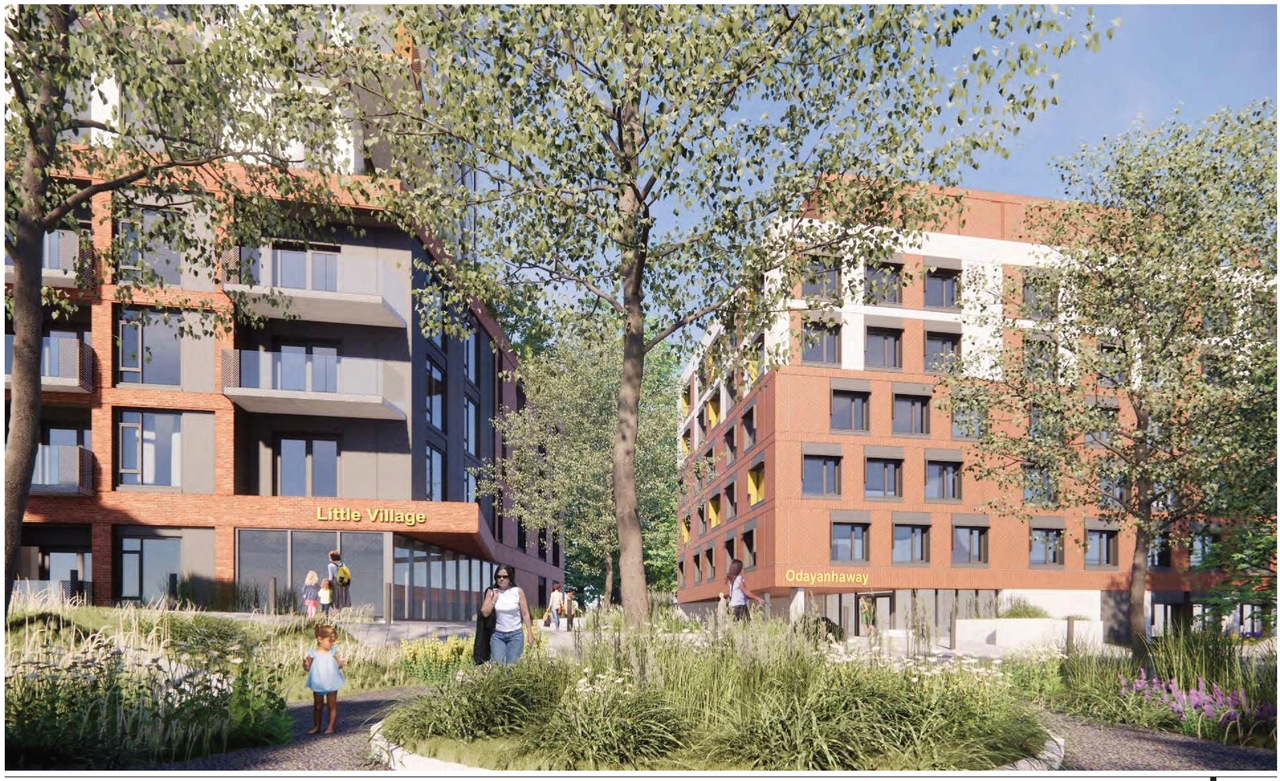 Rendering of building from page 9 of the file '2024-06-21 - Design Brief - D02-02-23-0076'