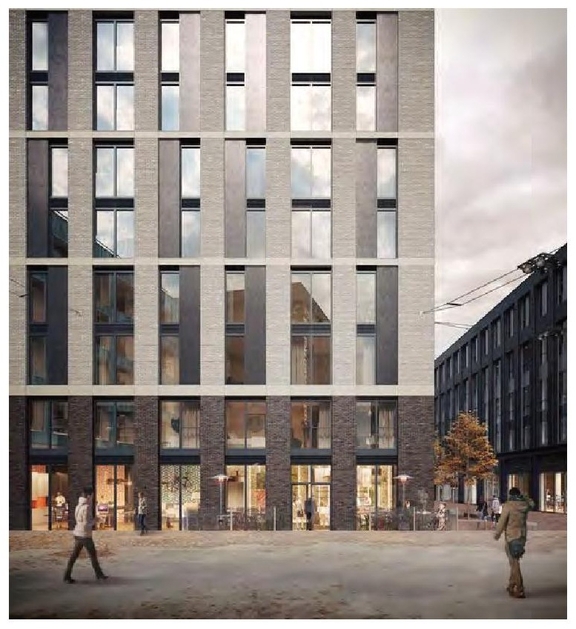Rendering of building from page 49 of the file '2024-06-21 - Design Brief - D02-02-23-0076'