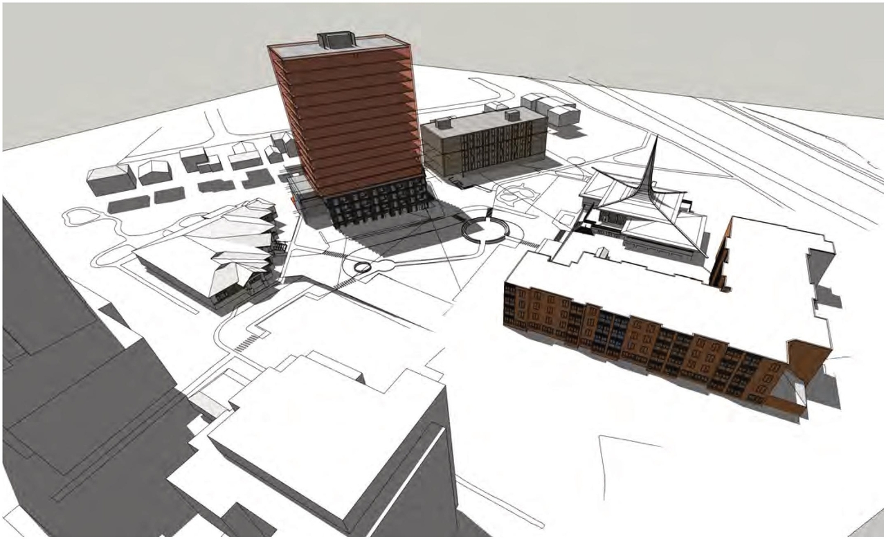 Rendering of building from page 54 of the file '2024-06-21 - Design Brief - D02-02-23-0076'