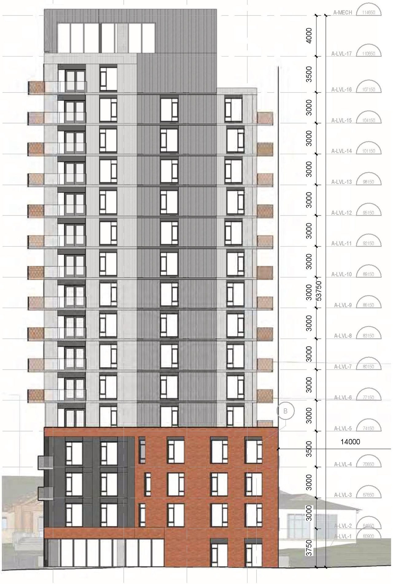 Rendering of building from page 76 of the file '2024-06-21 - Design Brief - D02-02-23-0076'