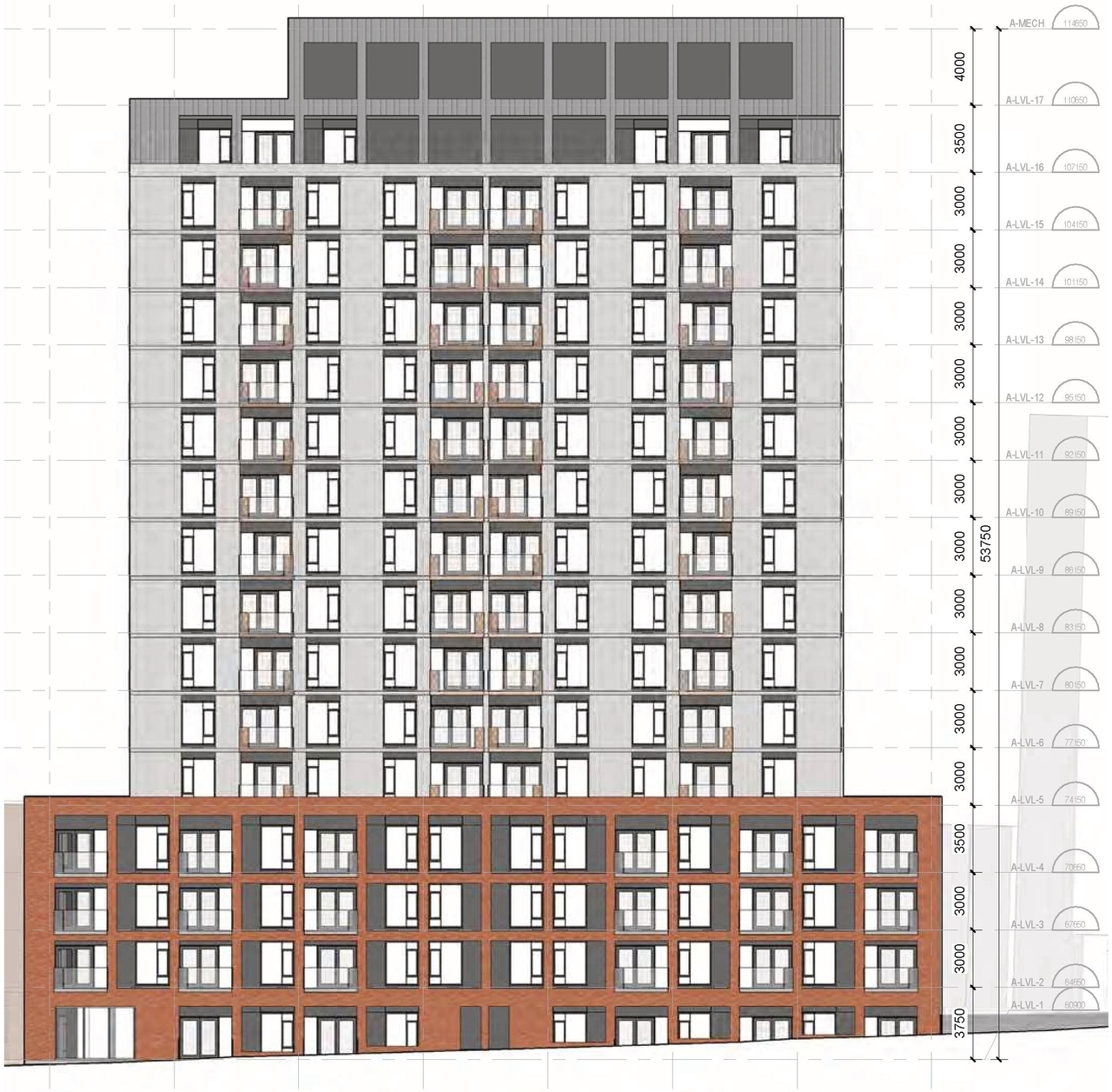 Rendering of building from page 77 of the file '2024-06-21 - Design Brief - D02-02-23-0076'