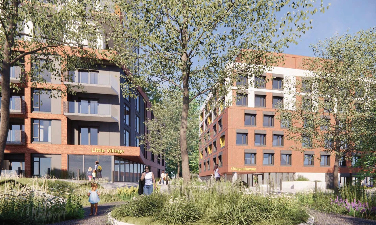 Rendering of building from page 9 of the file '2024-06-21 - Design Brief - D02-02-23-0076'