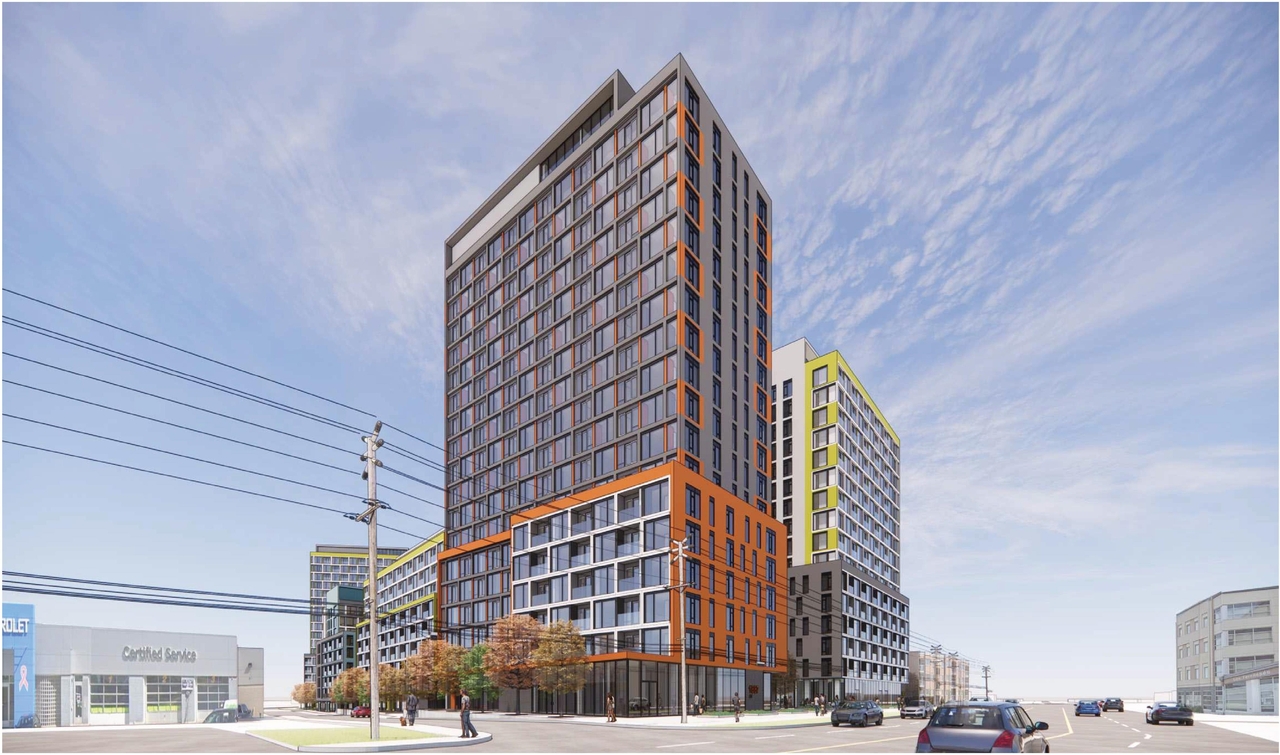 Rendering of building from page 28 of the file '2024-04-11 - Design Brief - D02-02-24-0006'