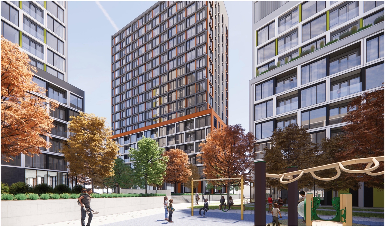 Rendering of building from page 30 of the file '2024-04-11 - Design Brief - D02-02-24-0006'