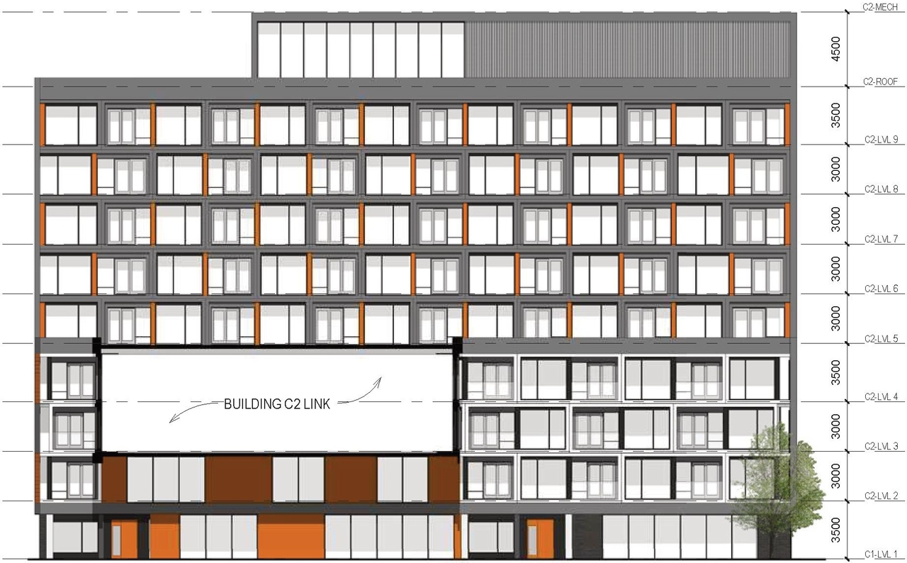 Rendering of building from page 58 of the file '2024-04-11 - Design Brief - D02-02-24-0006'