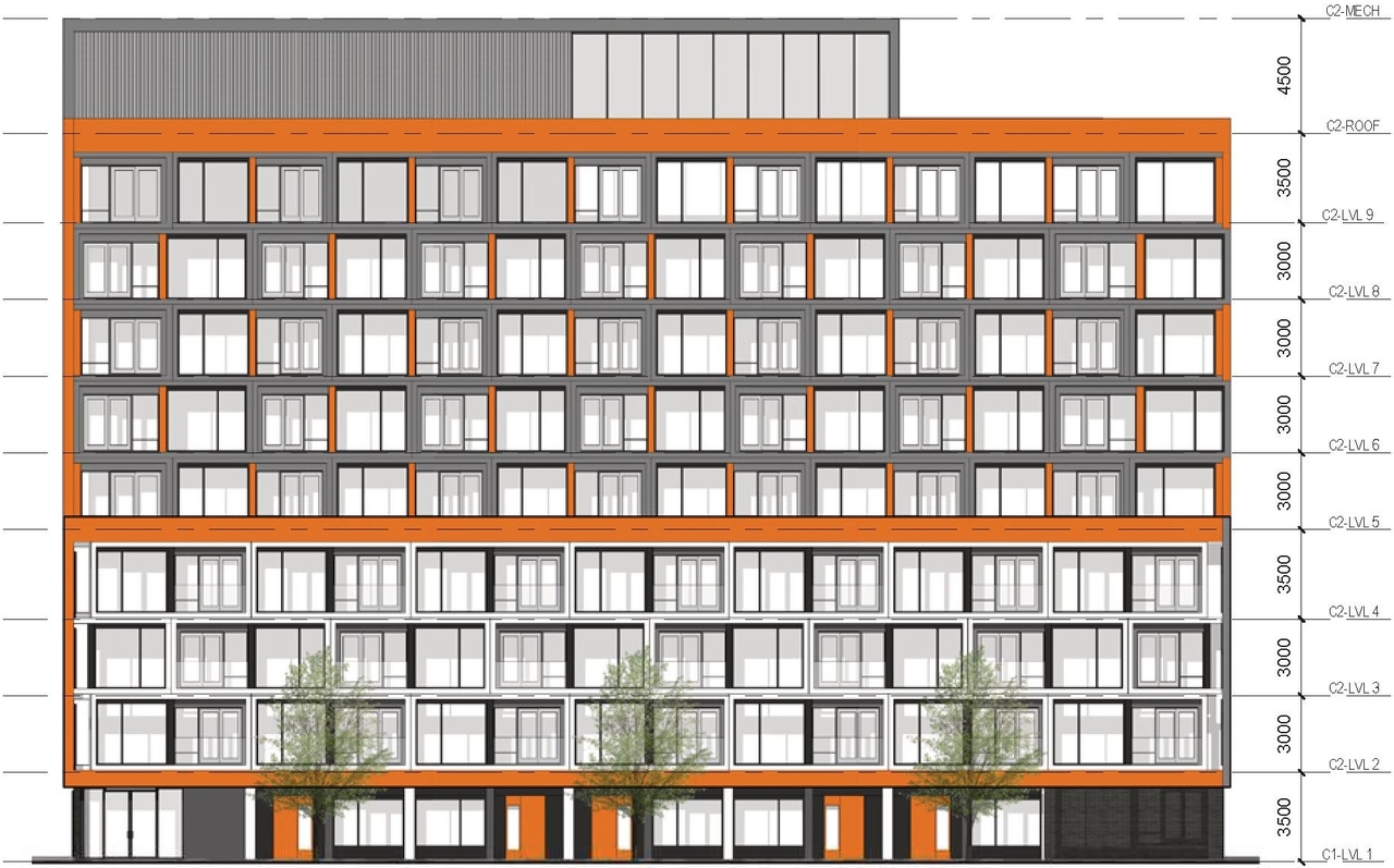Rendering of building from page 58 of the file '2024-04-11 - Design Brief - D02-02-24-0006'