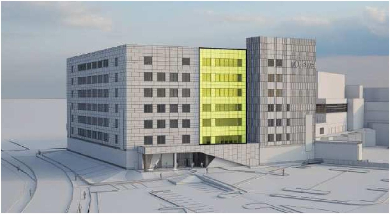 Rendering of building from page 34 of the file '2024-04-20 - Urban Design Brief - D02-02-24-0009'