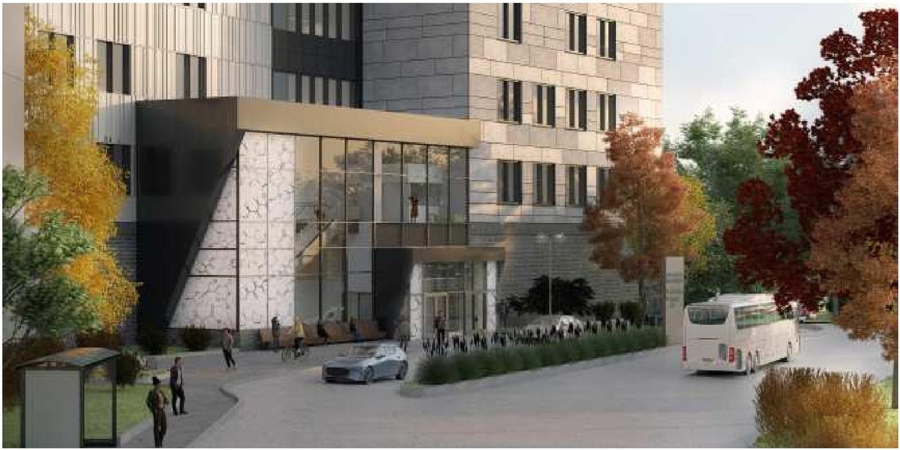 Rendering of building from page 38 of the file '2024-04-20 - Urban Design Brief - D02-02-24-0009'