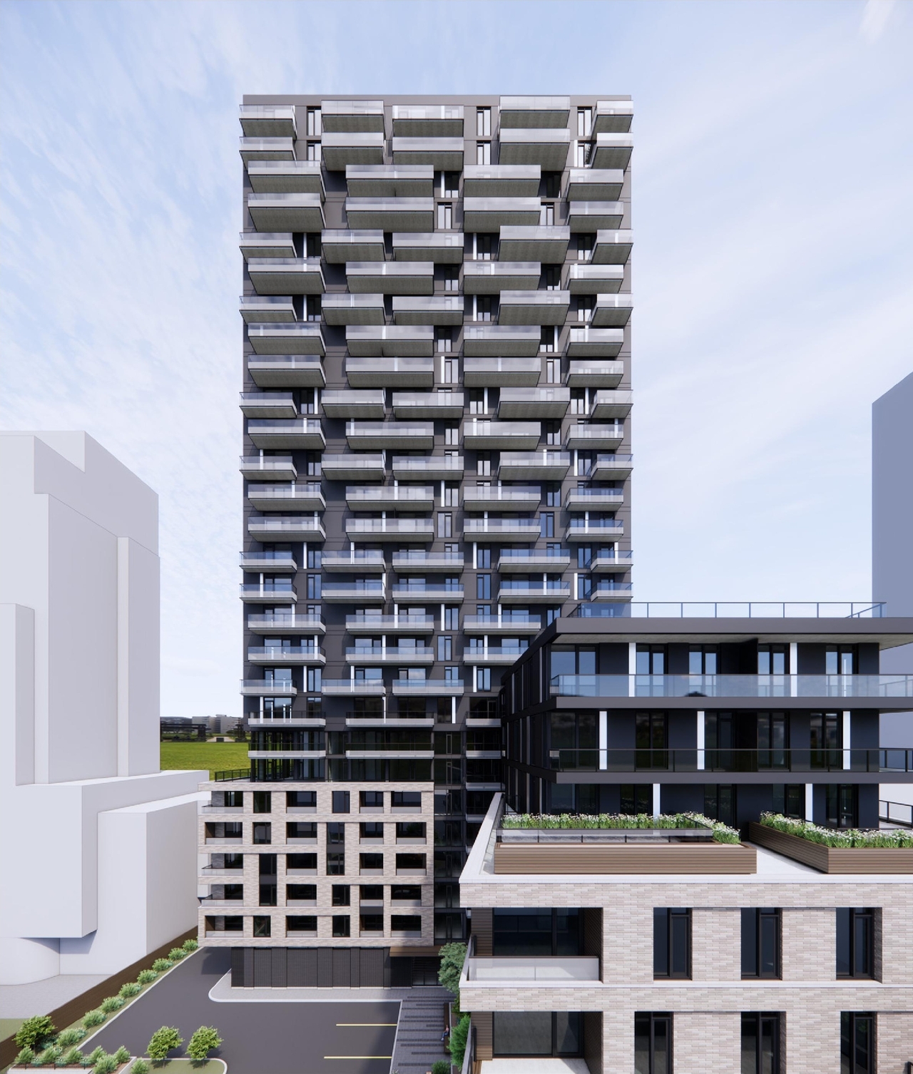 Rendering of building from page 10 of the file '2025-01-24 - Design Brief - D02-02-24-0032'