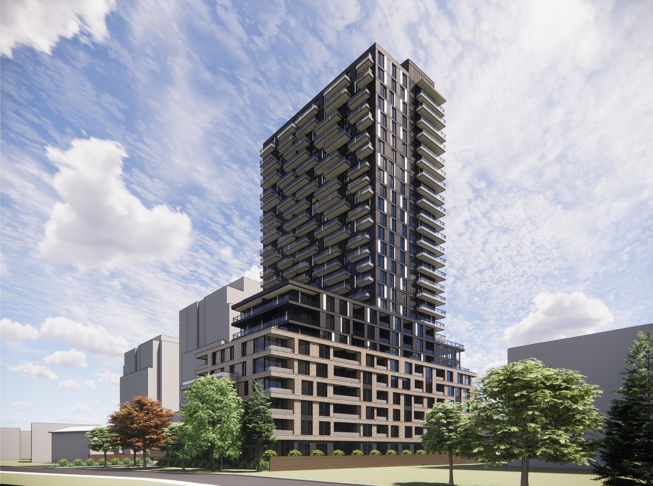 Rendering of building from page 11 of the file '2025-01-24 - Design Brief - D02-02-24-0032'