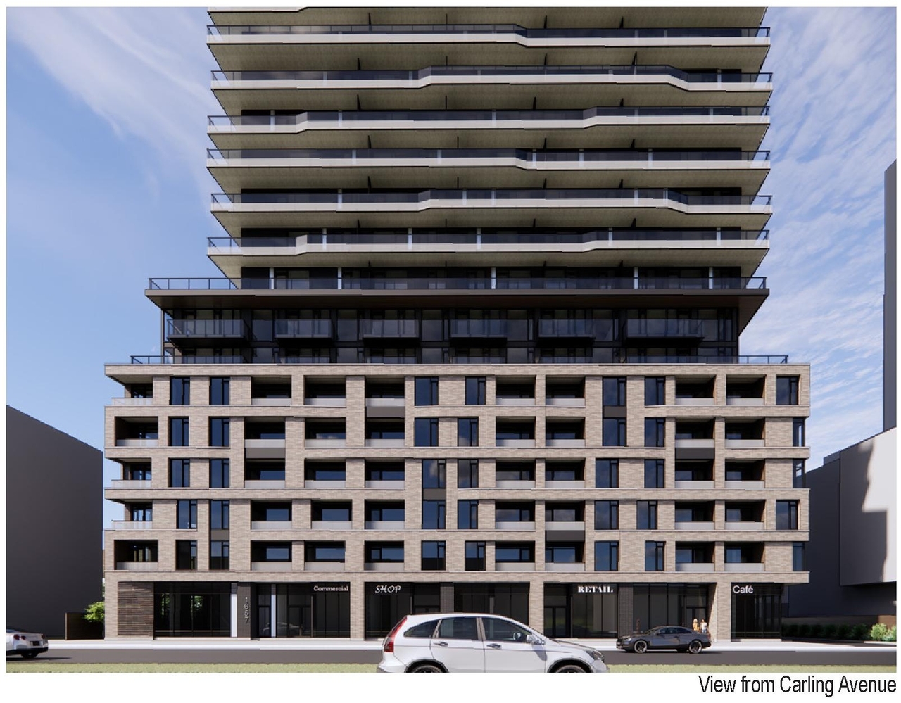 Rendering of building from page 13 of the file '2025-01-24 - Design Brief - D02-02-24-0032'