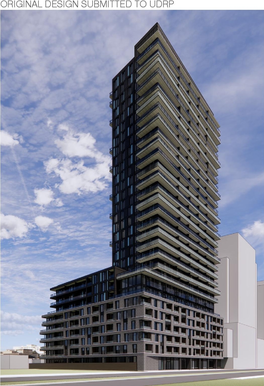 Rendering of building from page 15 of the file '2025-01-24 - Design Brief - D02-02-24-0032'