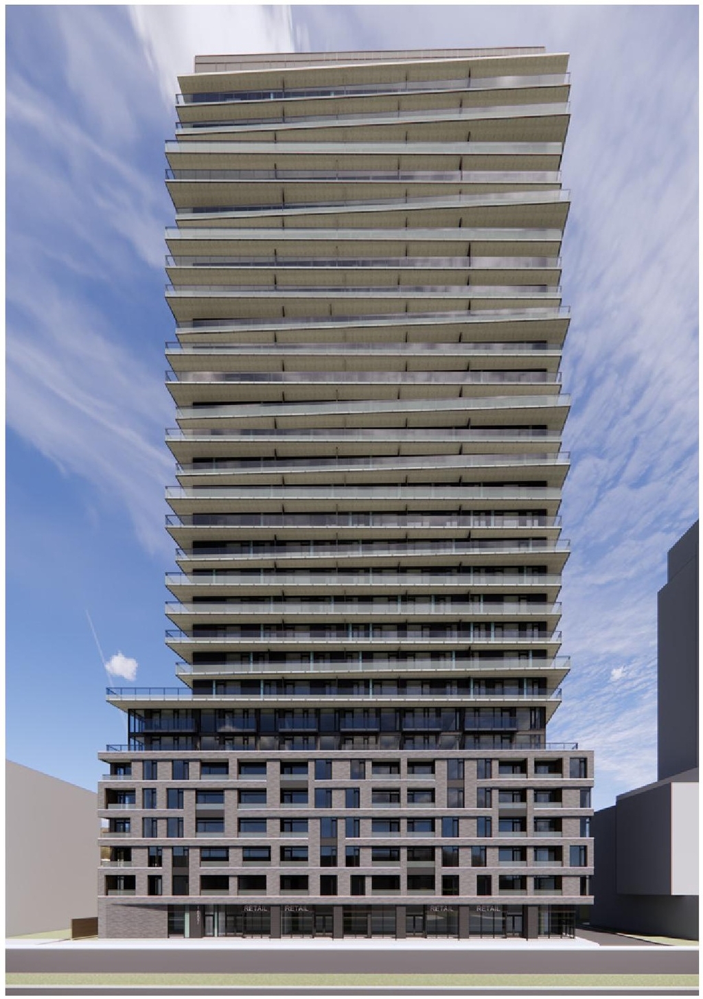 Rendering of building from page 15 of the file '2025-01-24 - Design Brief - D02-02-24-0032'