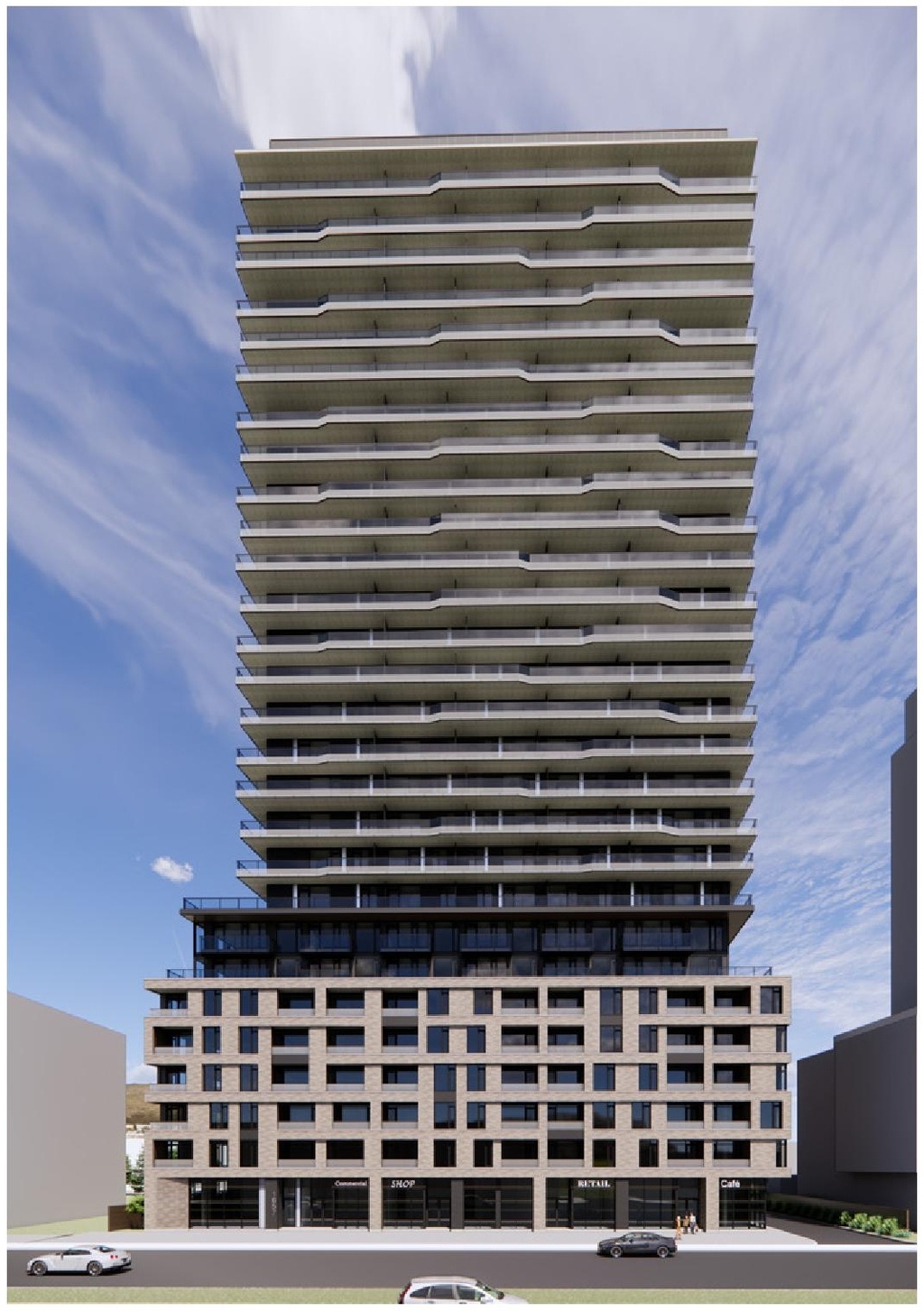 Rendering of building from page 15 of the file '2025-01-24 - Design Brief - D02-02-24-0032'