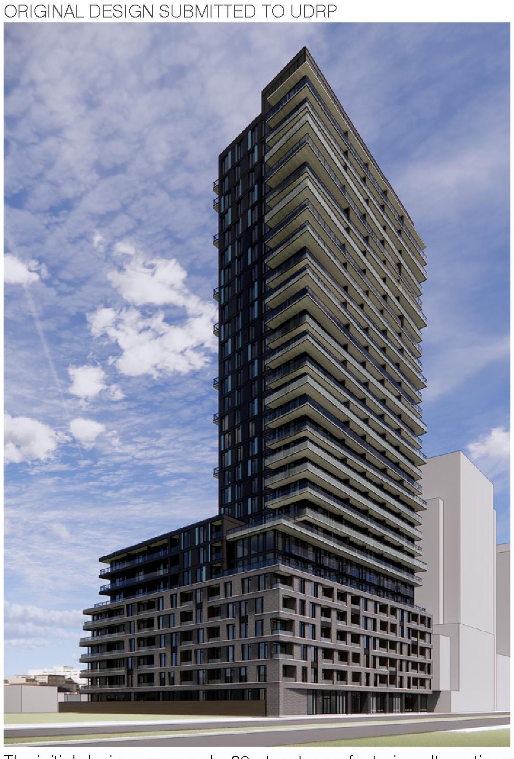 Rendering of building from page 15 of the file '2025-01-24 - Design Brief - D02-02-24-0032'