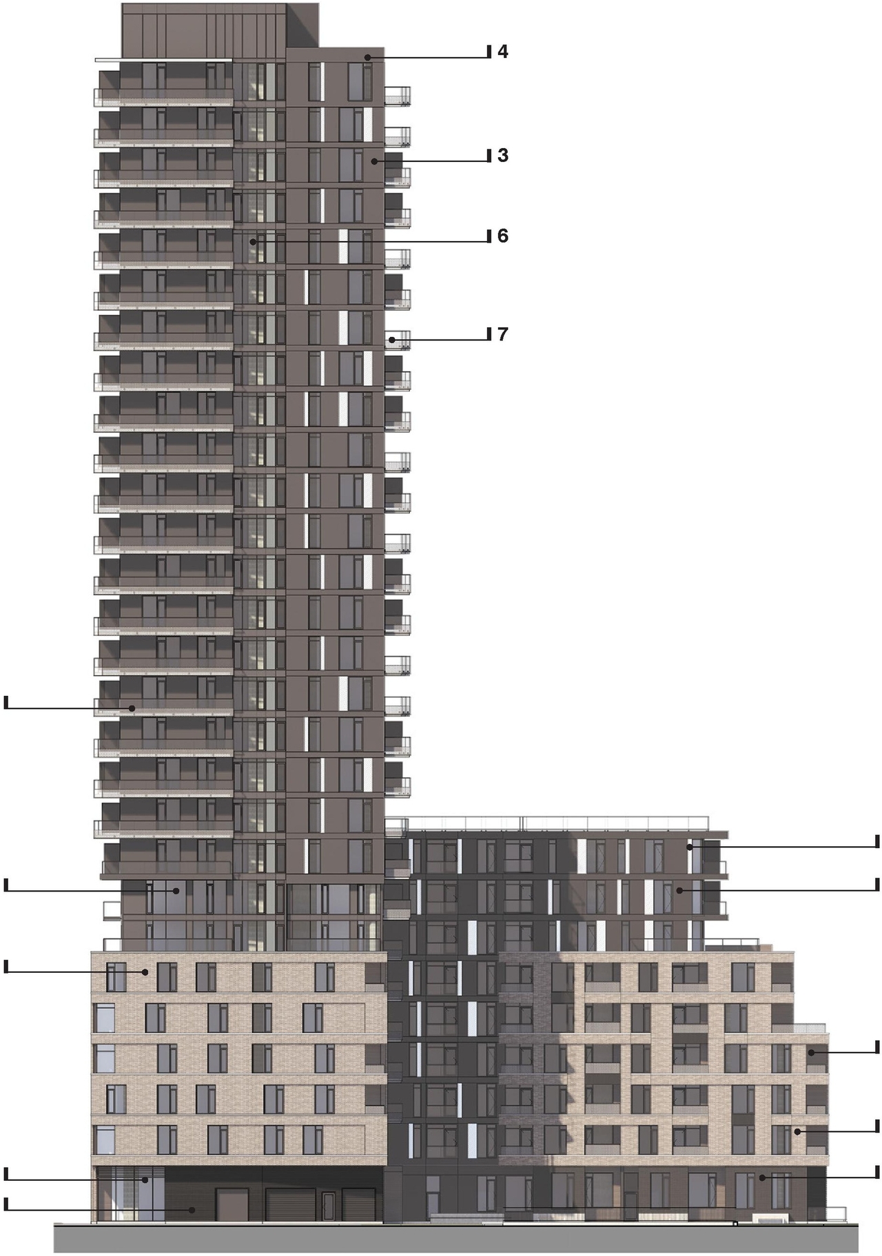 Rendering of building from page 28 of the file '2025-01-24 - Design Brief - D02-02-24-0032'
