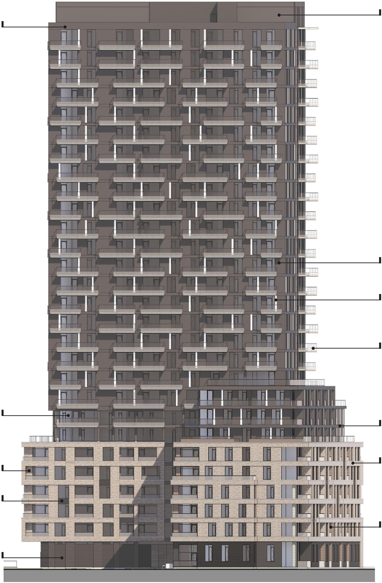 Rendering of building from page 29 of the file '2025-01-24 - Design Brief - D02-02-24-0032'