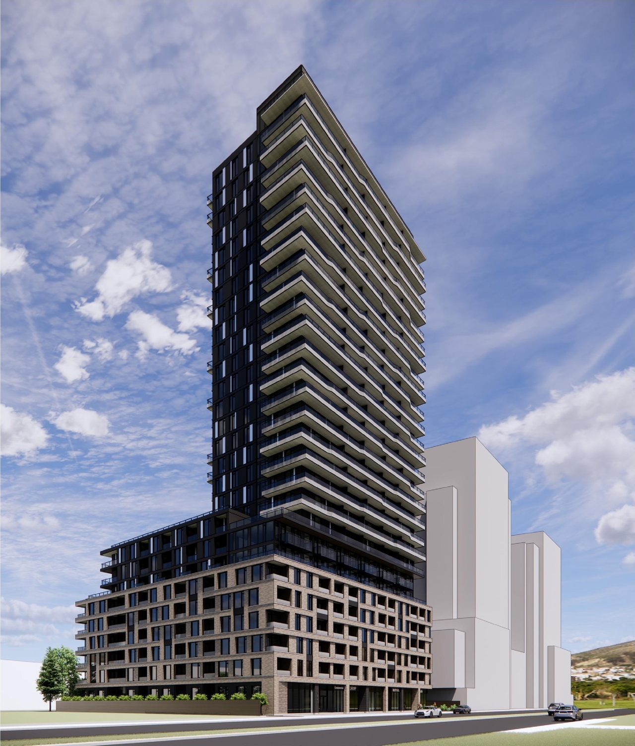 Rendering of building from page 7 of the file '2025-01-24 - Design Brief - D02-02-24-0032'