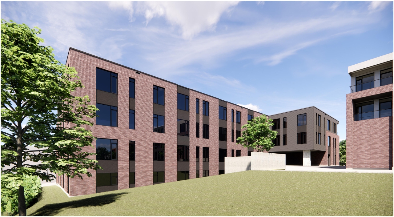 Rendering of building from page 12 of the file '2025-02-11 - Design Brief - D02-02-24-0041 and D07-12-24-0037'