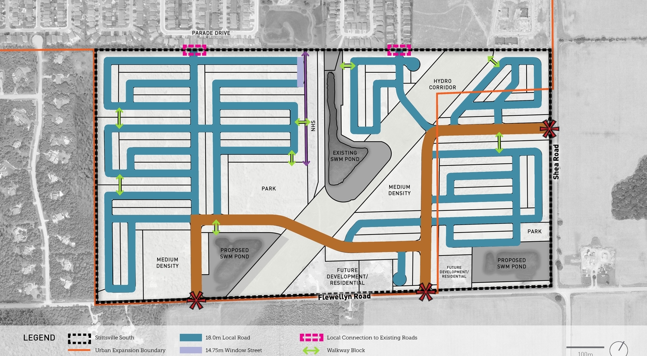 Construction site plan for project from page 29 of the file '2025-11-12 - stittsville SouthUrban Design Brief - D02-02-24-0042'