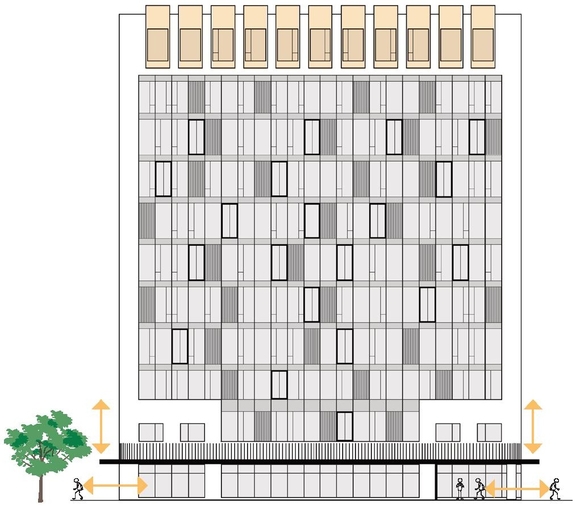 Rendering of building from page 14 of the file '2024-12-04 - URBAN DESIGN BRIEF BROCHURE - D02-02-24-0058'