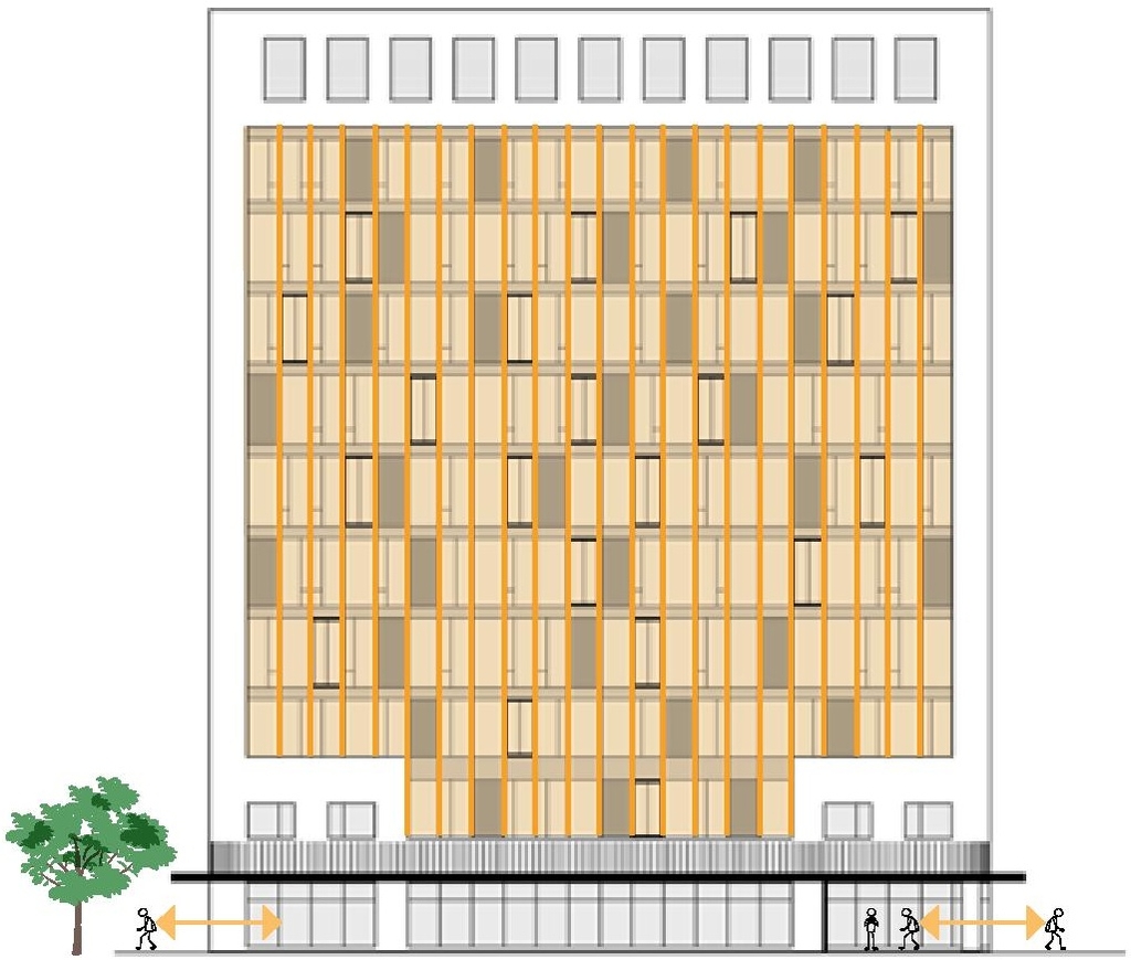 Rendering of building from page 14 of the file '2025-01-17 - Urban Design Brief - D02-02-24-0058'