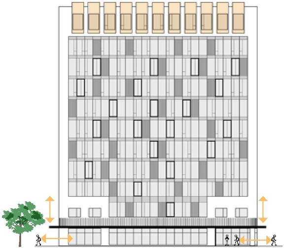 Rendering of building from page 14 of the file '2025-01-17 - Urban Design Brief - D02-02-24-0058'