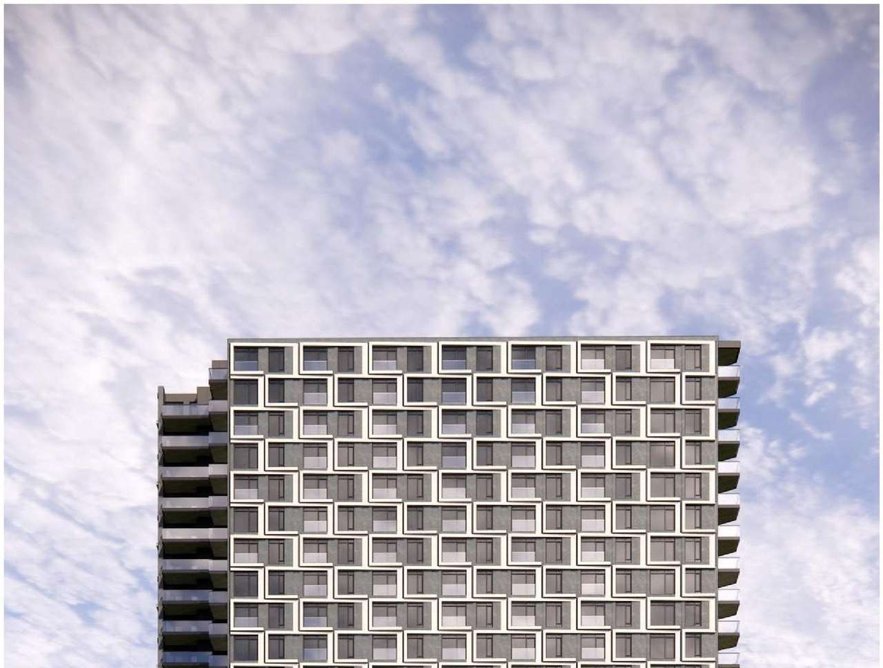 Rendering of building from page 13 of the file '2024-12-18 - Urban Design Brief - D02-02-24-0079'