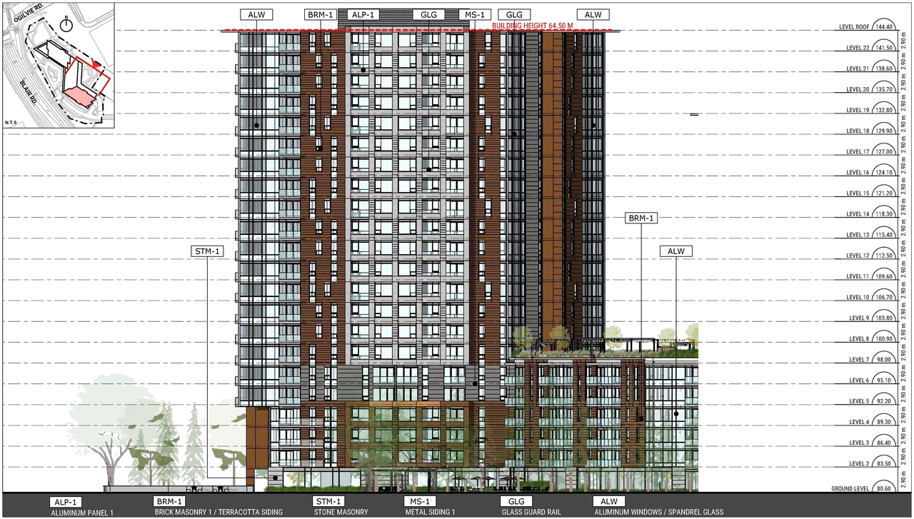 Rendering of building from page 57 of the file '2025-03-20 - Urban Design Brief - D02-02-24-0089'