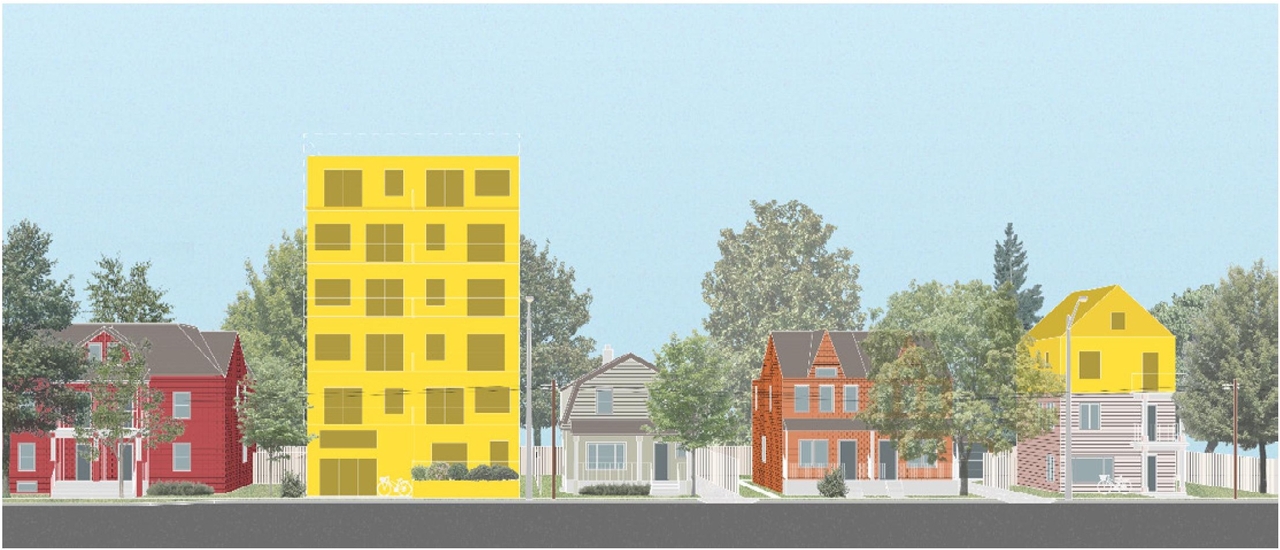 Rendering of building from page 5 of the file 'neighbourhood_renderings'