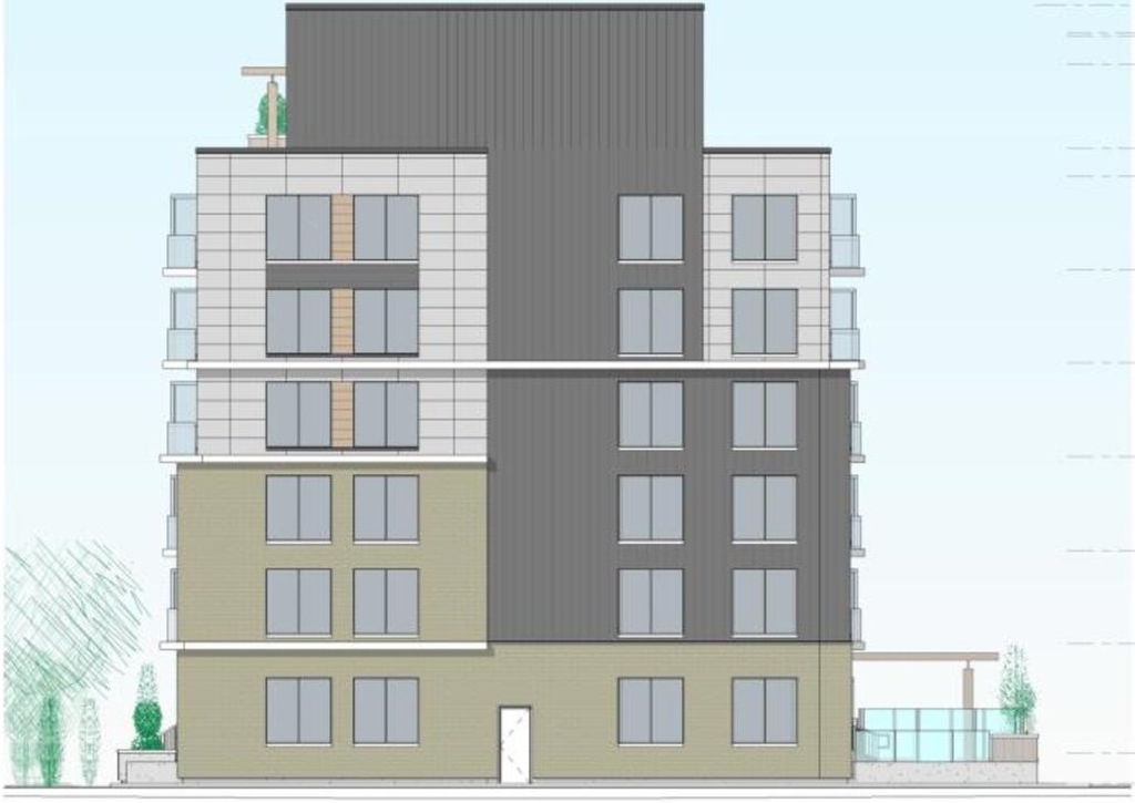 Rendering of building from page 26 of the file '2025-04-01 - Urban Design Brief - D02-02-25-0021'