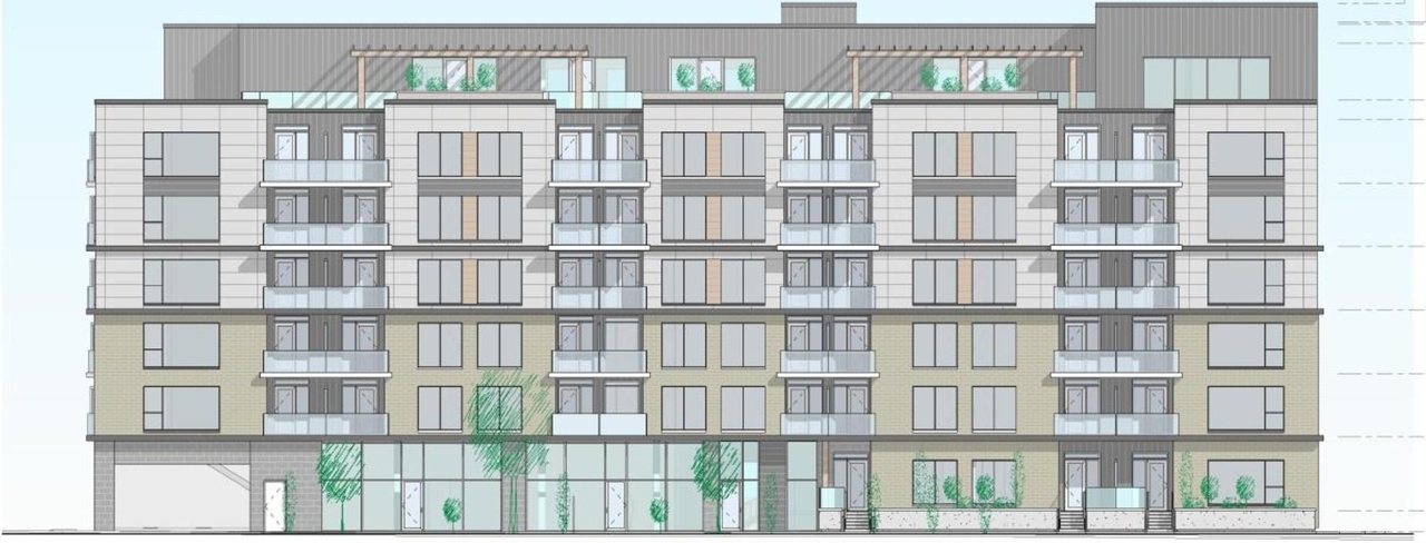 Rendering of building from page 26 of the file '2025-04-01 - Urban Design Brief - D02-02-25-0021'