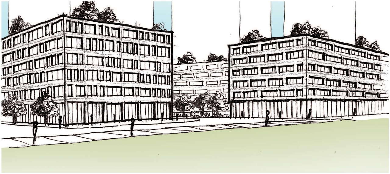 Rendering of building from page 23 of the file '2025-06-02 - Design Brief - D02-02-25-0037'