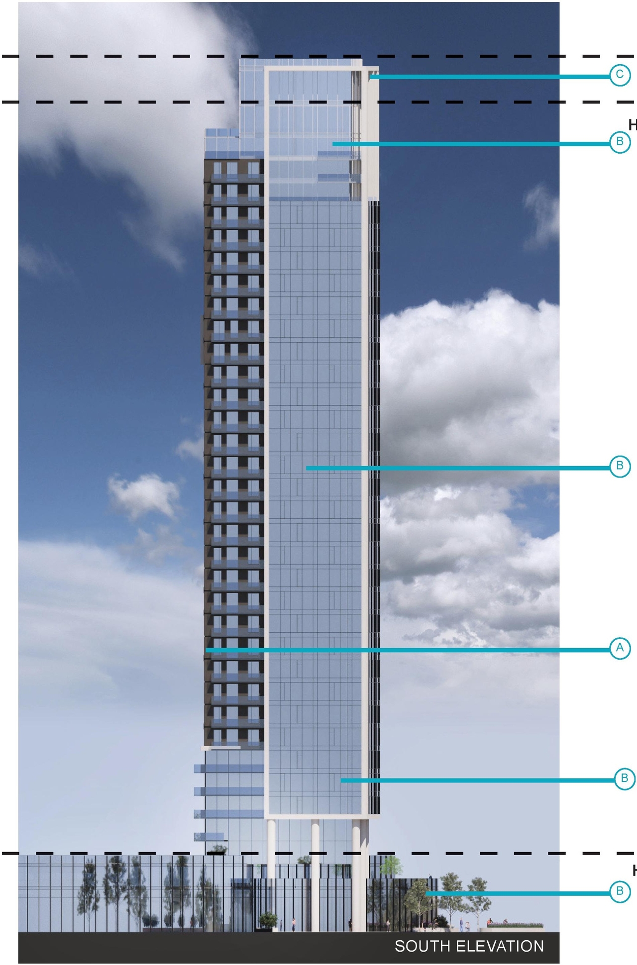 Rendering of building from page 74 of the file '2025-06-02 - Design Brief - D02-02-25-0038'