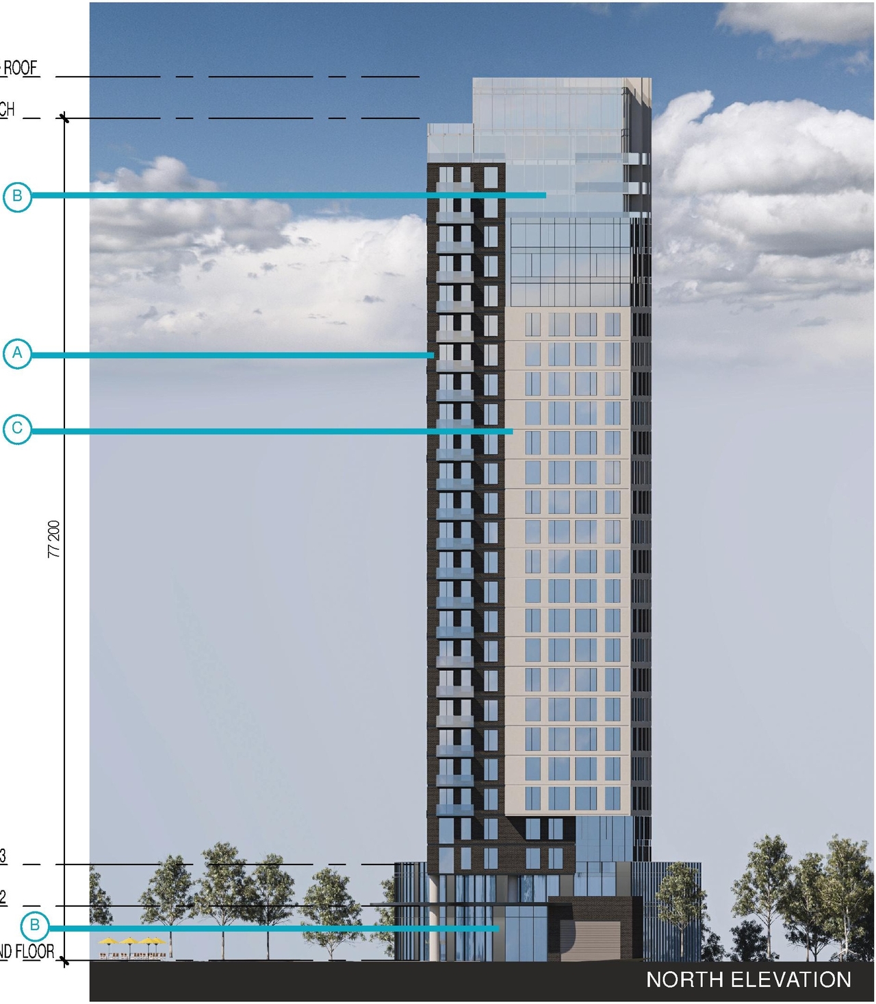 Rendering of building from page 81 of the file '2025-10-07 - Design Brief - D02-02-25-0038'