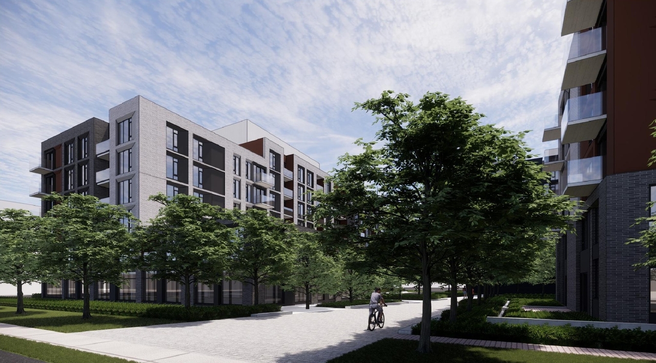 Rendering of building from page 10 of the file '2025-08-08 - Urban Design Brief - D02-02-25-0056'