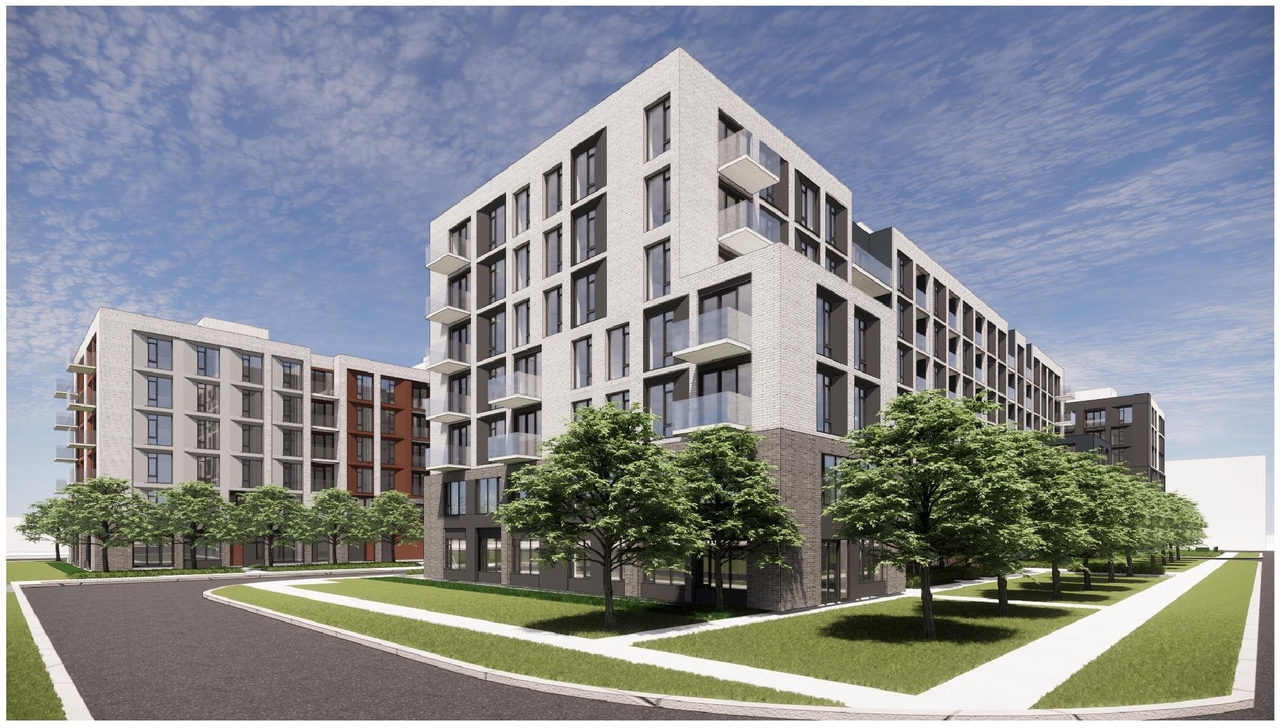 Rendering of building from page 10 of the file '2025-08-08 - Urban Design Brief - D02-02-25-0056'