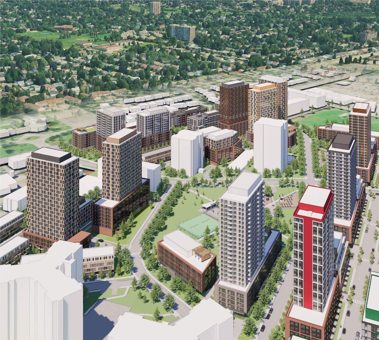 Rendering of building from page 44 of the file '2025-08-08 - Urban Design Brief - D02-02-25-0056'