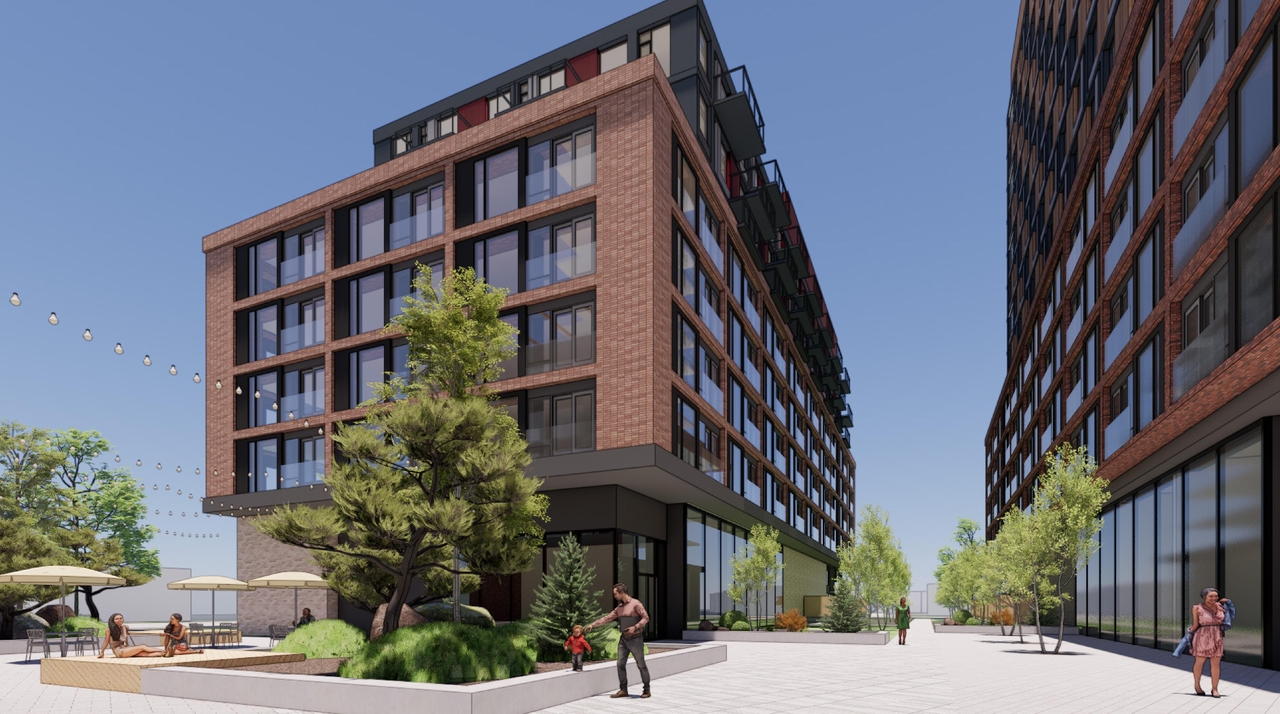 Rendering of building from page 50 of the file '2025-08-08 - Urban Design Brief - D02-02-25-0056'